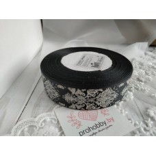 Лента репсовая 25 мм, "Дамаск", цвет черный